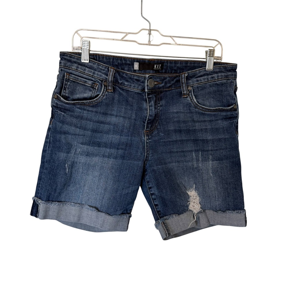Kut from the Kloth Denim Shorts Women 10 Blue Good Distressed Cuffed Mid Rise